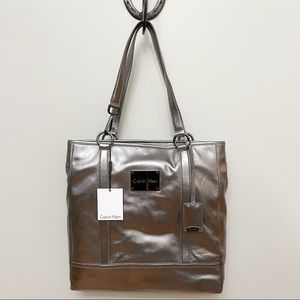 NEW Calvin Klein Pewter Silver Metallic Shoulder Bag